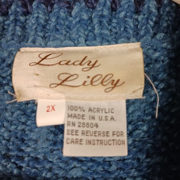 Vintage Lady Lilly Cardigan Embellished Bejeweled Knit Sweater Blue Size 2X - Picture 3 of 9